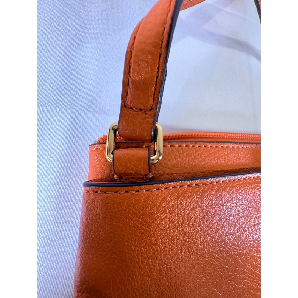 Lauren Ralph Lauren Orange Pebbled Leather Zipper Crossbody Bag - Picture 5 of 8